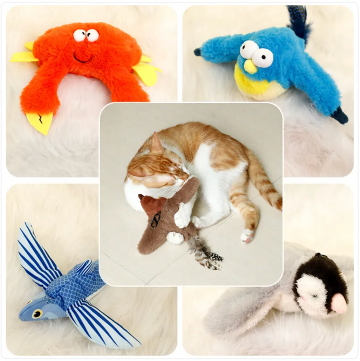 Interactive Plush Pet Toy - Sound &amp; Motion Jumping Fish or Flapping Bird