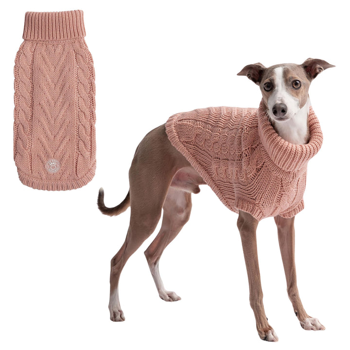GF PET Chalet Cable Knit Dog Sweater - Snuggly Turtleneck Pullover for Small Medium Large Dogs | Chunky Knit Stretch Fit | Soft Ribbed Acrylic | Multi-Knit Doggy Sweaters - Pink - 4X Large