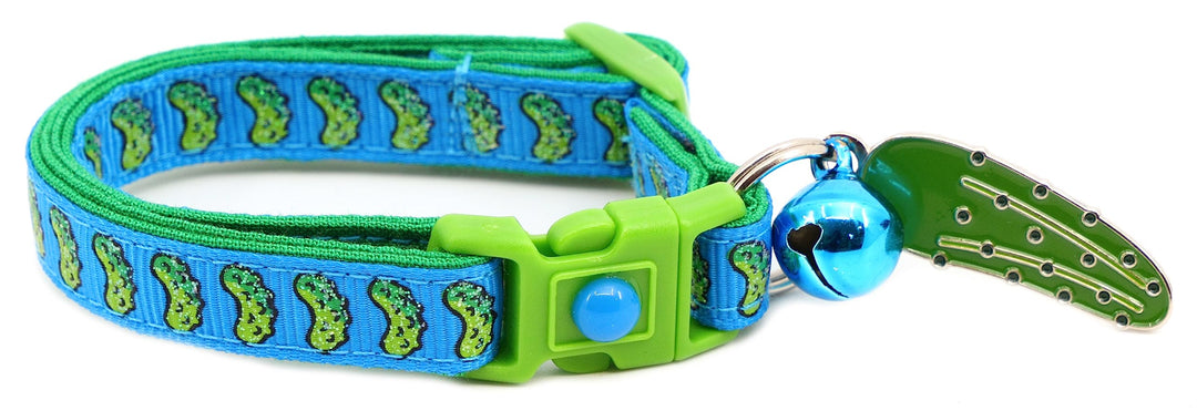 Pickle Cat Collar with Bell | Safety Breakaway Collar | Adjustable Large Size or Kitten Collar (Small(10lbs &amp; Less) Blue)