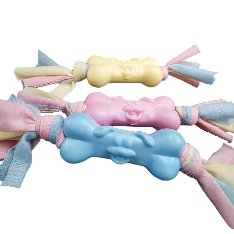 TPR Dog Bone Cotton Cloth Strips for Teeth Relief