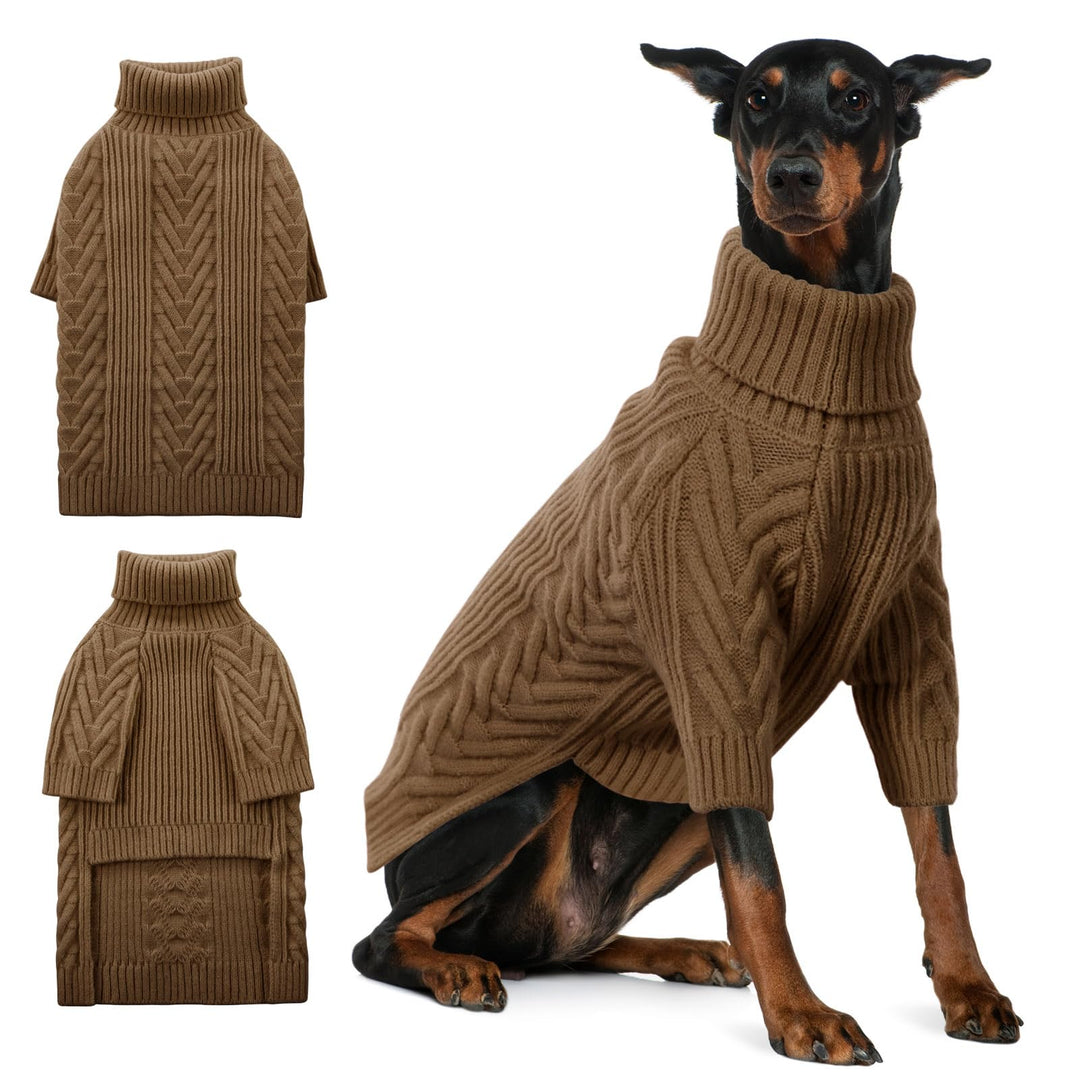 ASENKU Extra-Large Dog Sweater Dog Sweaters for Extra Large Dogs Pet Sweatshirt Apparel Turtleneck Pullover Winter for Doberman Great Dane (Coffee 4XL)