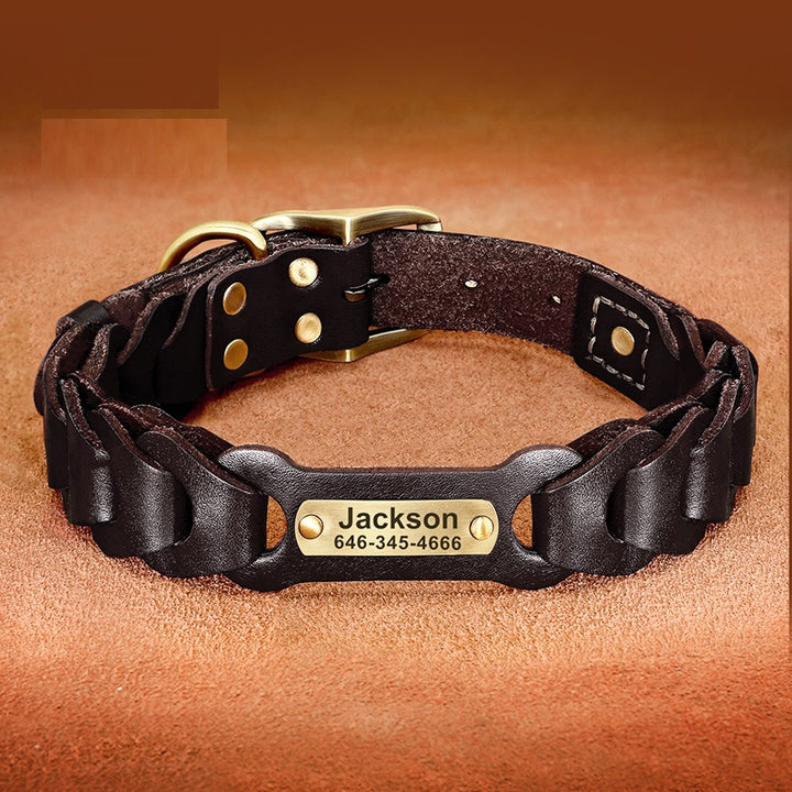 medium large braided leather dog collar